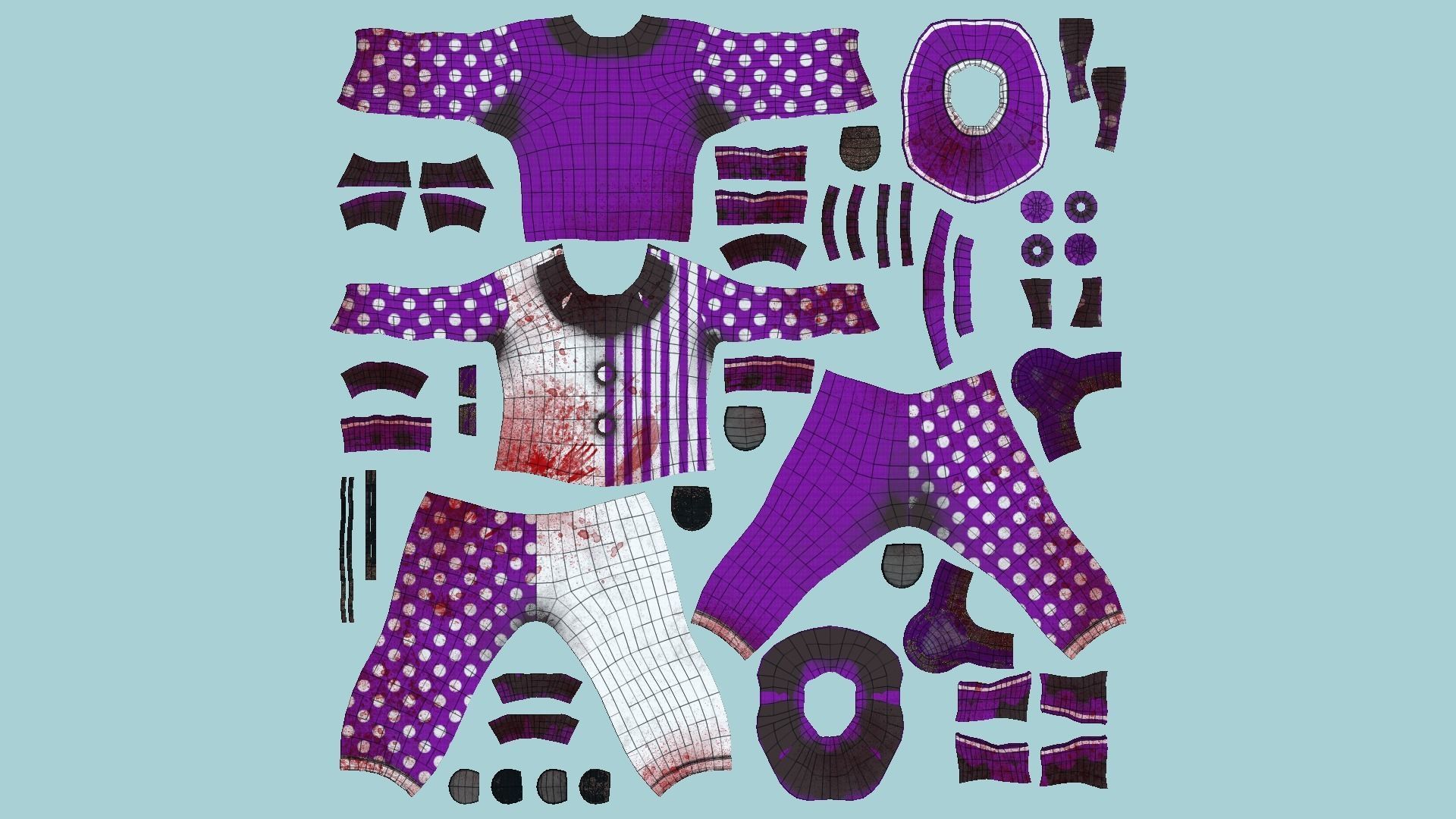 Clown Terror Outfit A06 Purple - Character Design Low-poly 3D model_8