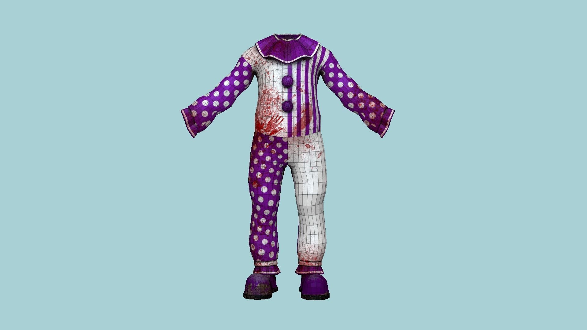 Clown Terror Outfit A06 Purple - Character Design Low-poly 3D model_9