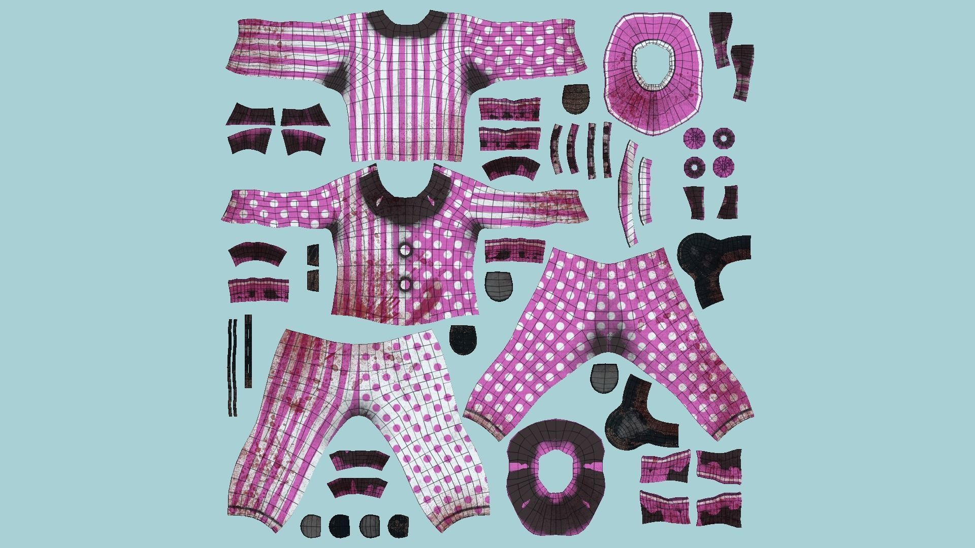 Clown Terror Outfit A07 Pink - Character Design Low-poly 3D model_8