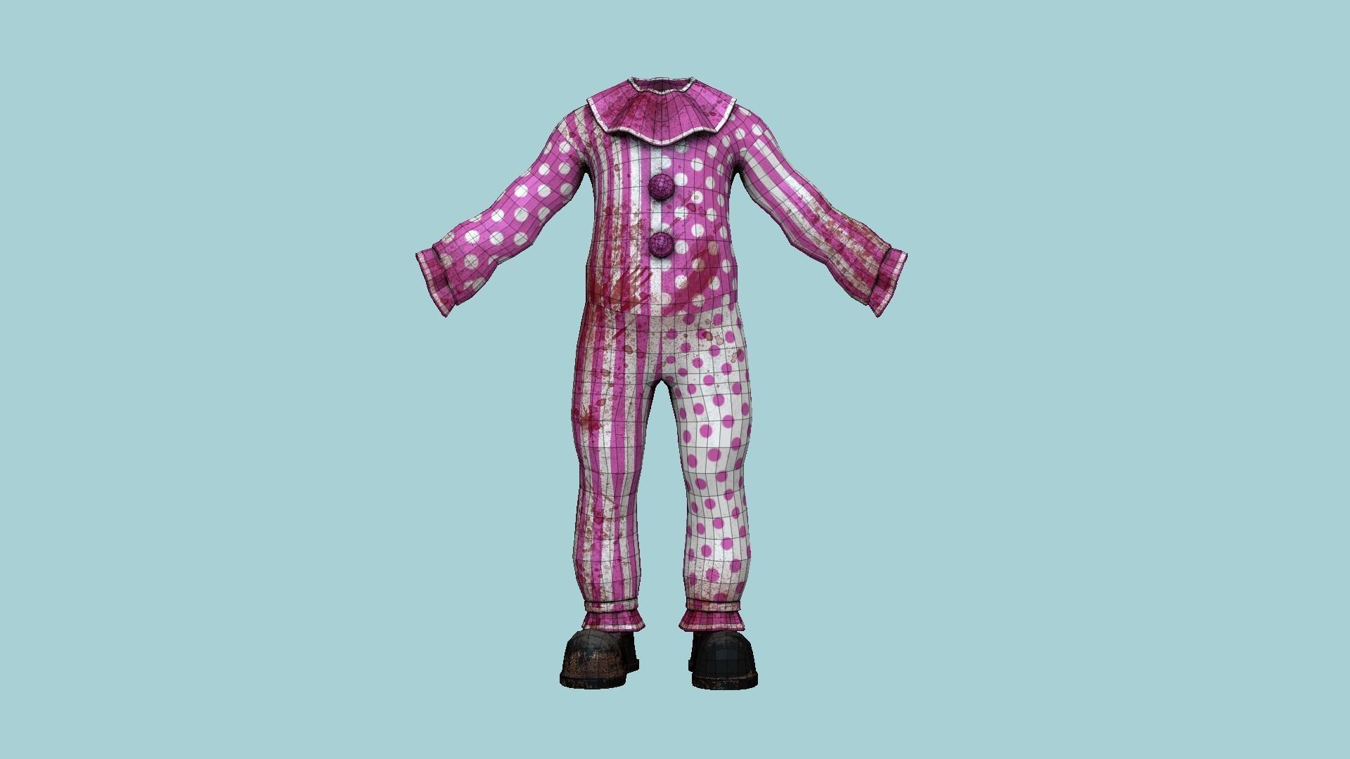 Clown Terror Outfit A07 Pink - Character Design Low-poly 3D model_9
