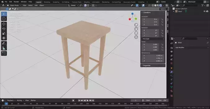 Wooden stool low poly