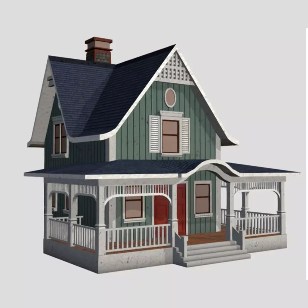 American Style Cottage - Town House Model Low-poly 3D model_0