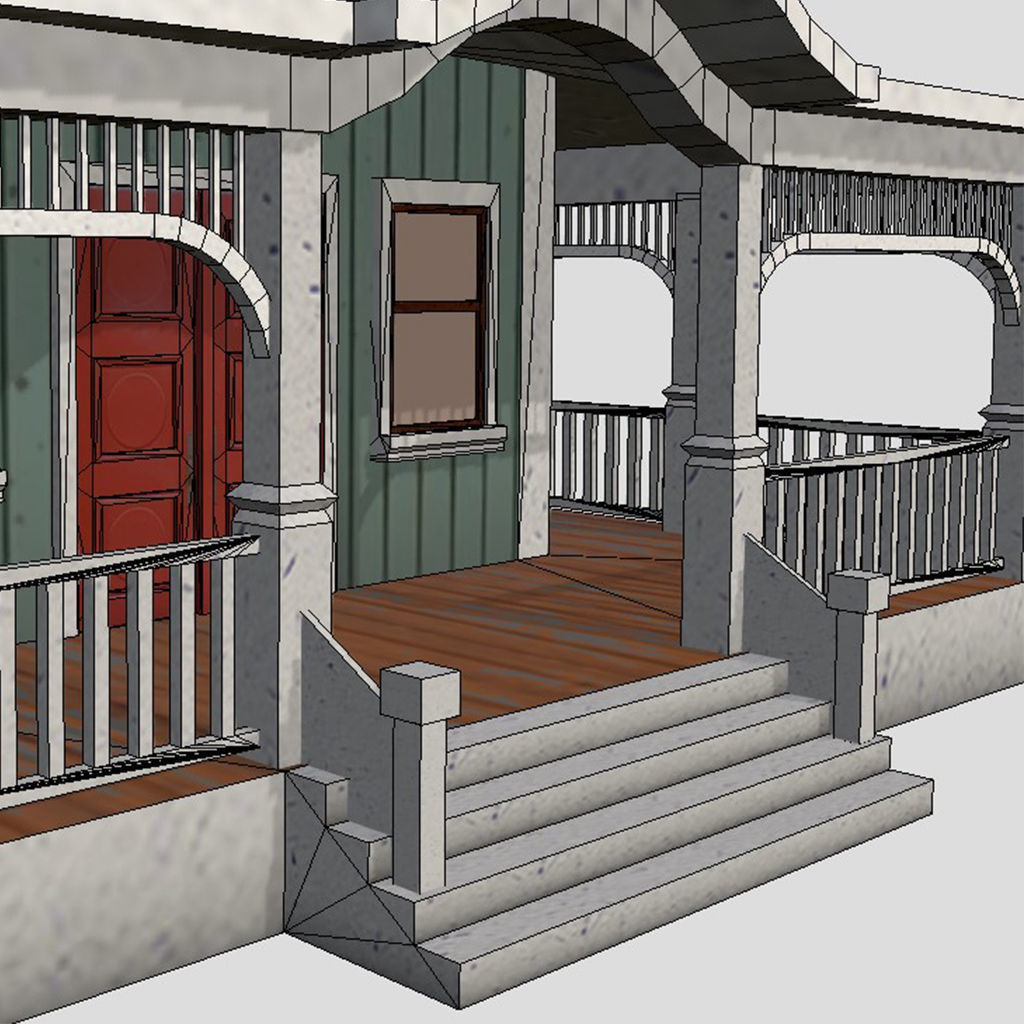 American Style Cottage - Town House Model Low-poly 3D model_7