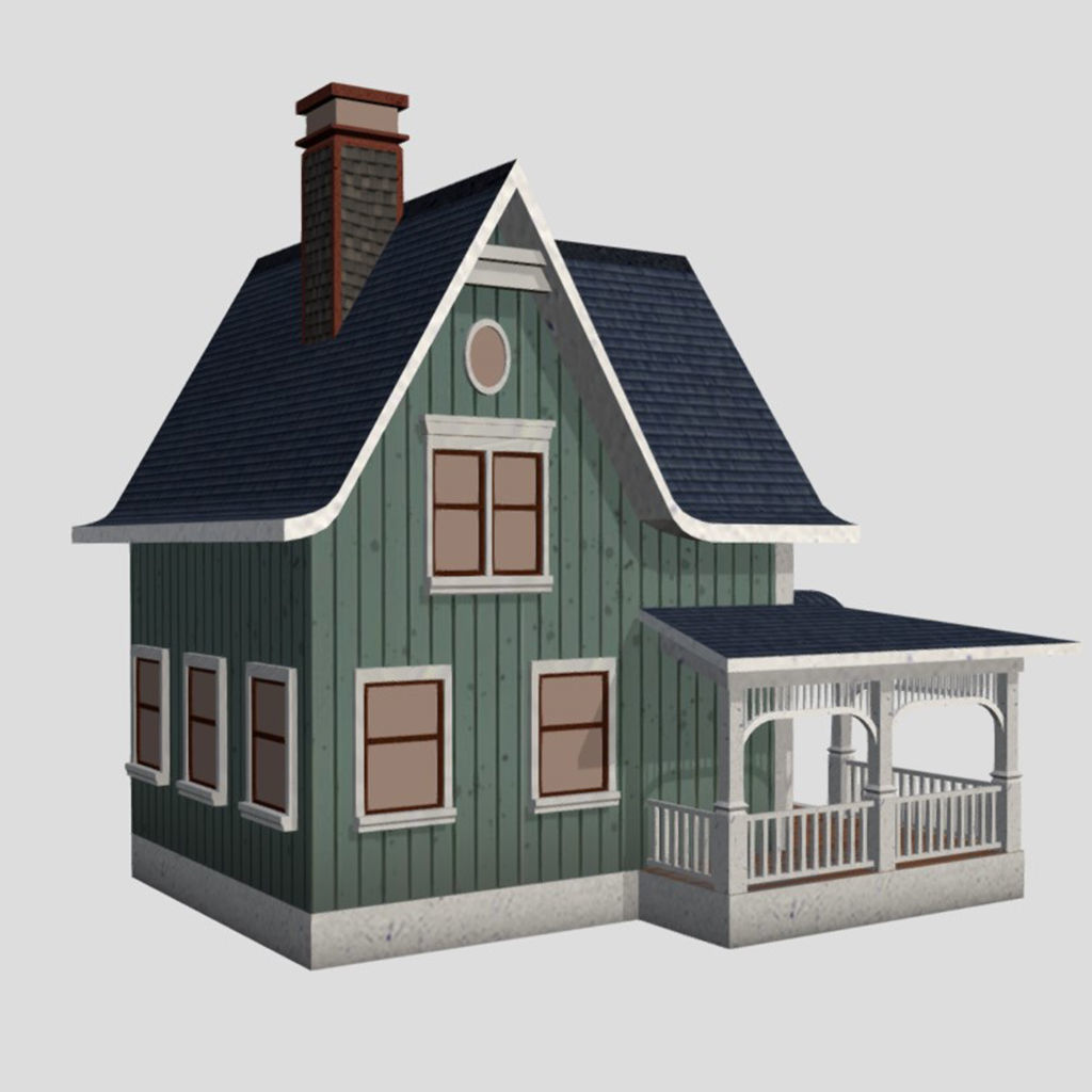 American Style Cottage - Town House Model Low-poly 3D model_2