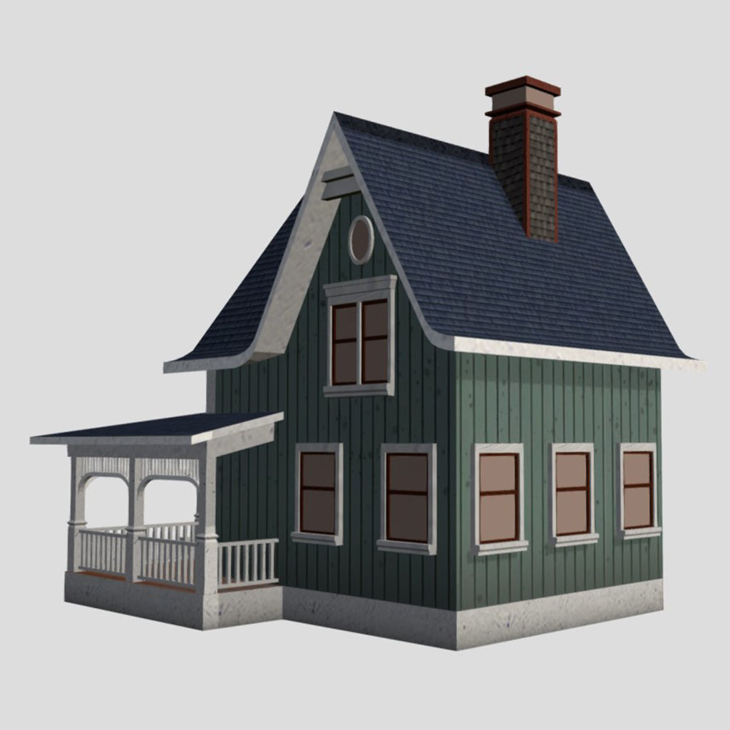 American Style Cottage - Town House Model Low-poly 3D model_3