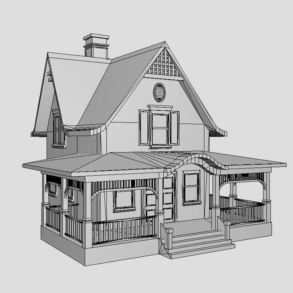 American Style Cottage - Town House Model Low-poly 3D model_6