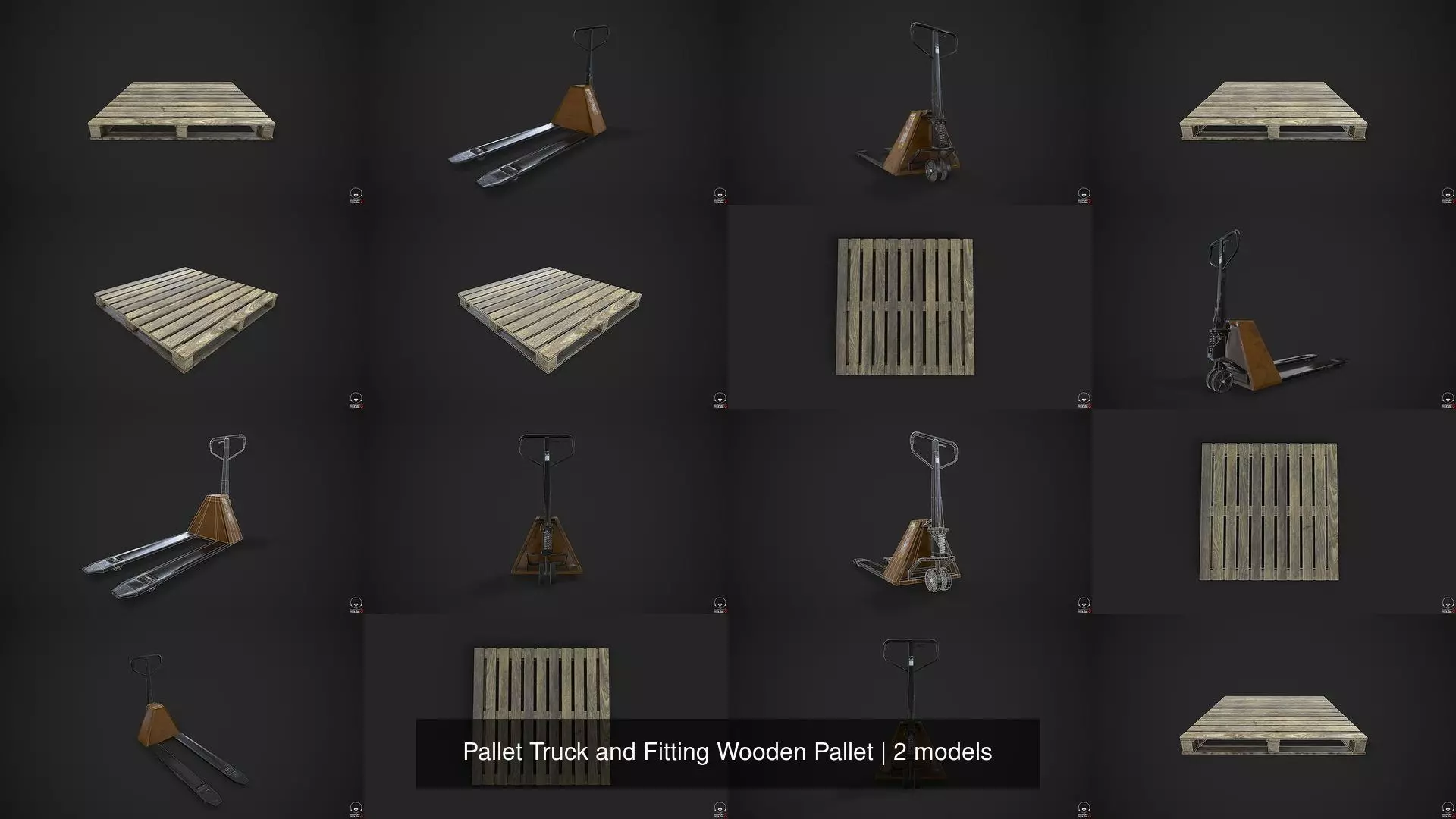 Pallet Truck and Fitting Wooden Pallet 3D Model Collection_0