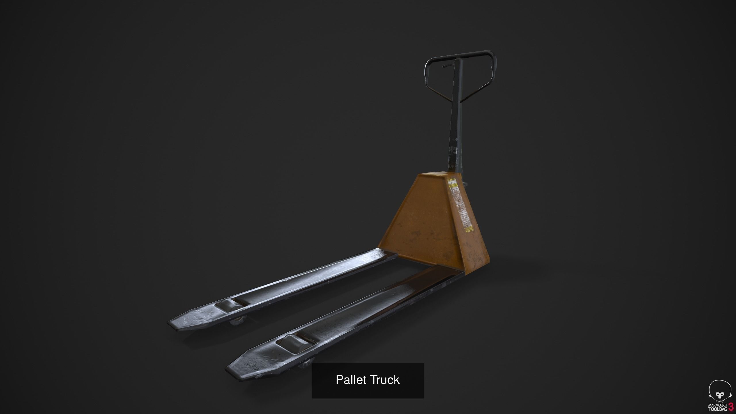 Pallet Truck and Fitting Wooden Pallet 3D Model Collection_4