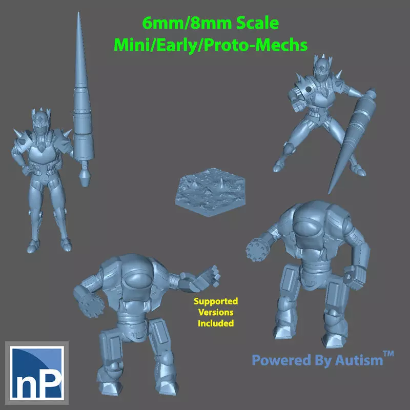 6mm-8mm Mini-Early-Proto-mechs - pack 2 Free 3D print model