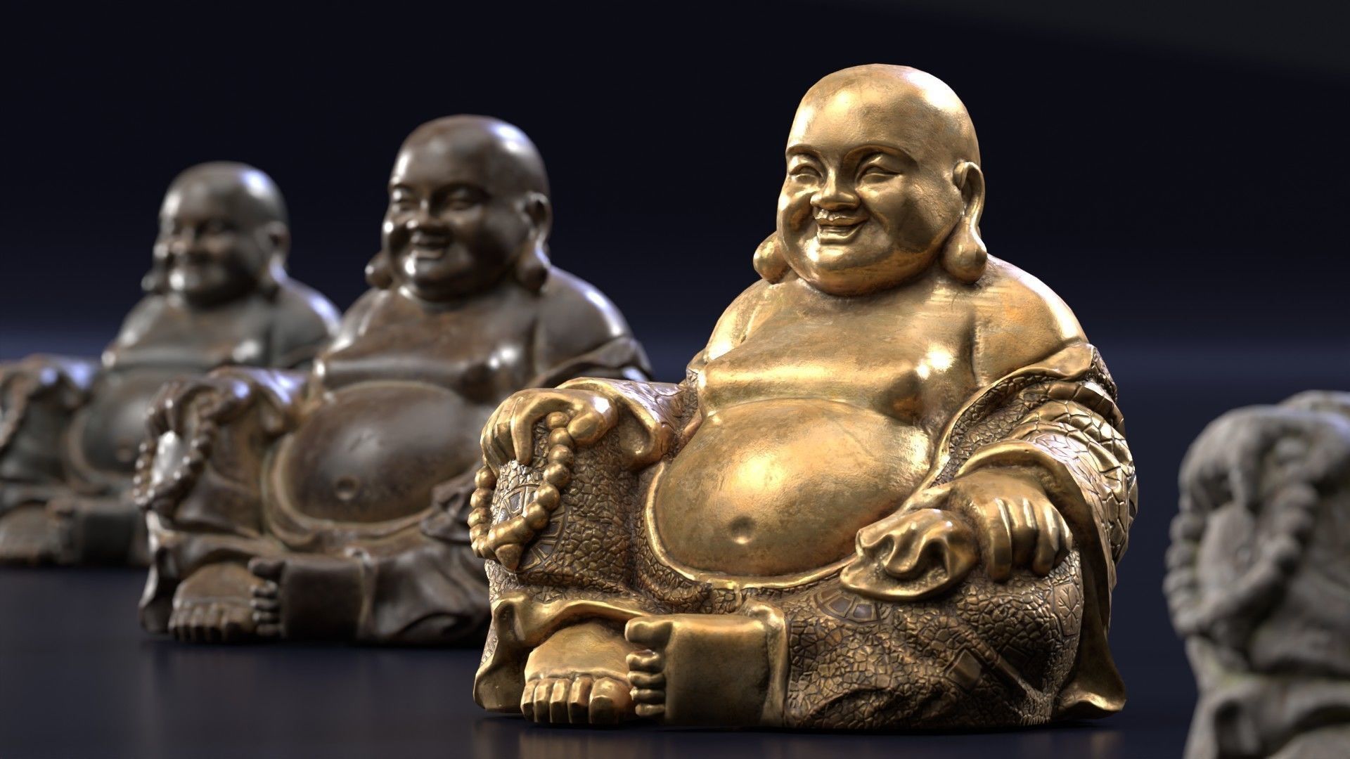 Buddha Budai Statue set of 5 gold stone ivory lavastone clay  Low-poly 3D model_8