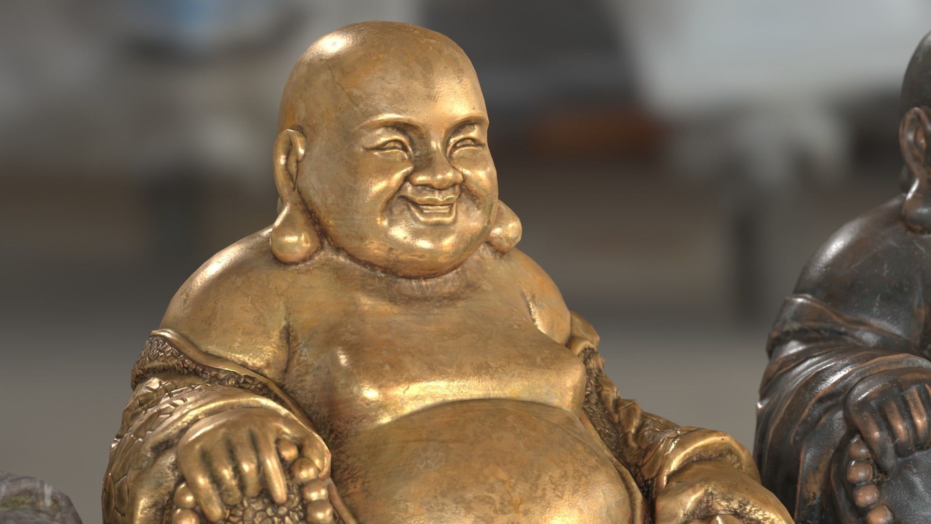 Buddha Budai Statue set of 5 gold stone ivory lavastone clay  Low-poly 3D model_16