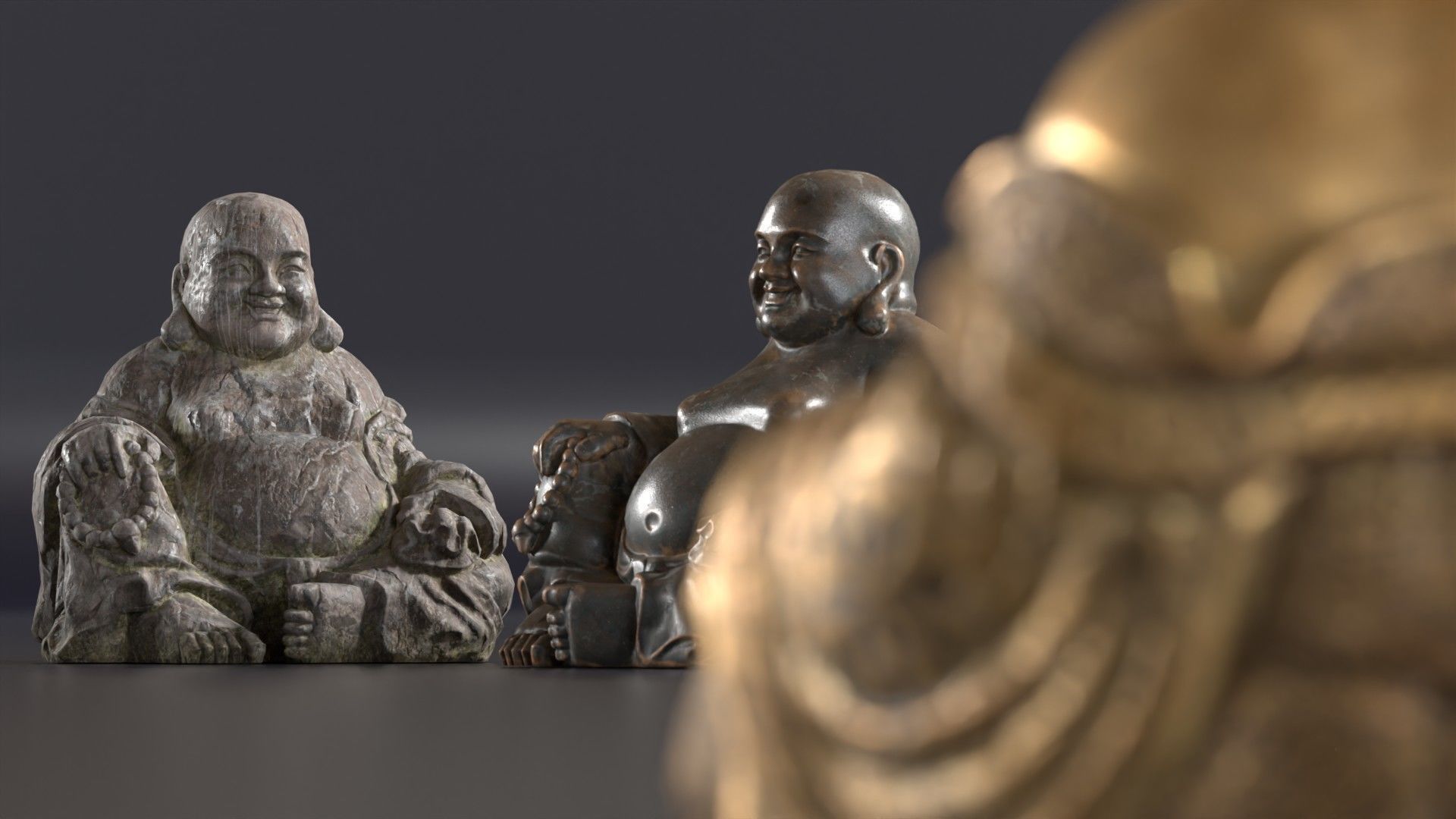 Buddha Budai Statue set of 5 gold stone ivory lavastone clay  Low-poly 3D model_19