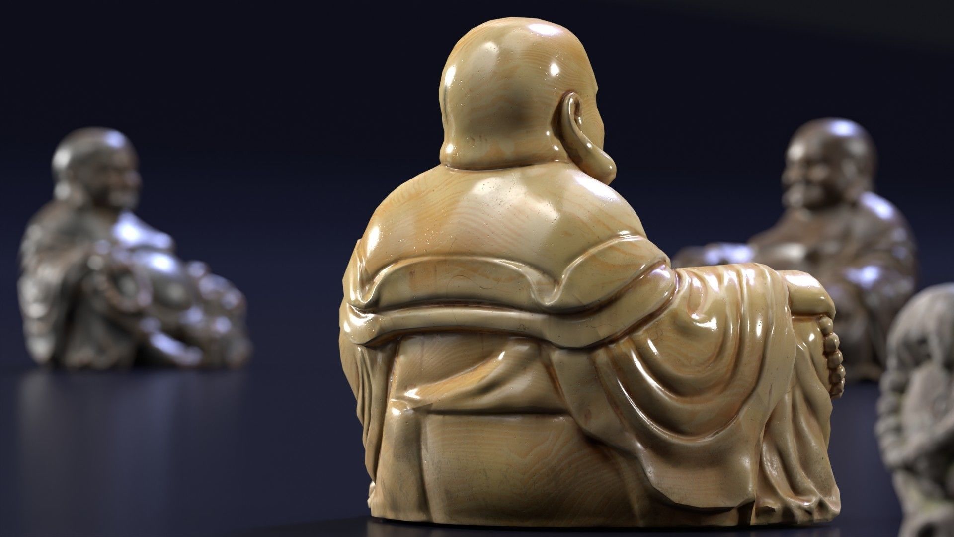 Buddha Budai Statue set of 5 gold stone ivory lavastone clay  Low-poly 3D model_14