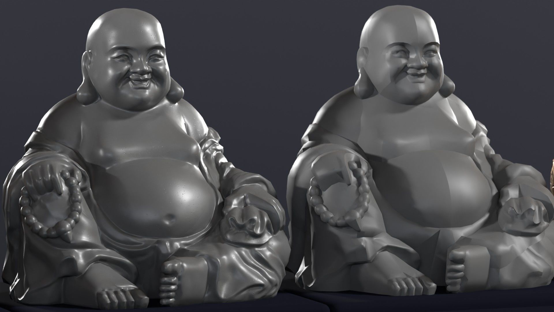 Buddha Budai Statue set of 5 gold stone ivory lavastone clay  Low-poly 3D model_24