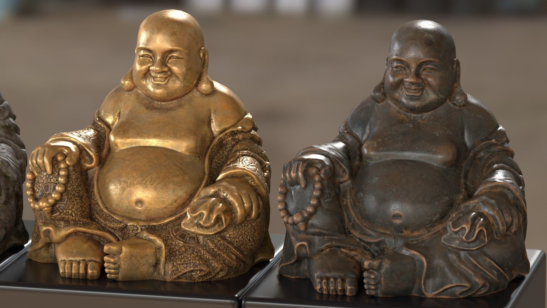 Buddha Budai Statue set of 5 gold stone ivory lavastone clay  Low-poly 3D model_15