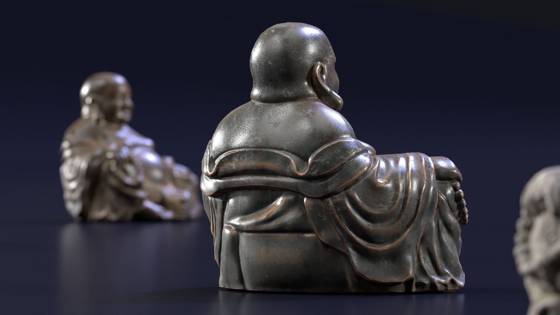 Buddha Budai Statue set of 5 gold stone ivory lavastone clay  Low-poly 3D model_12