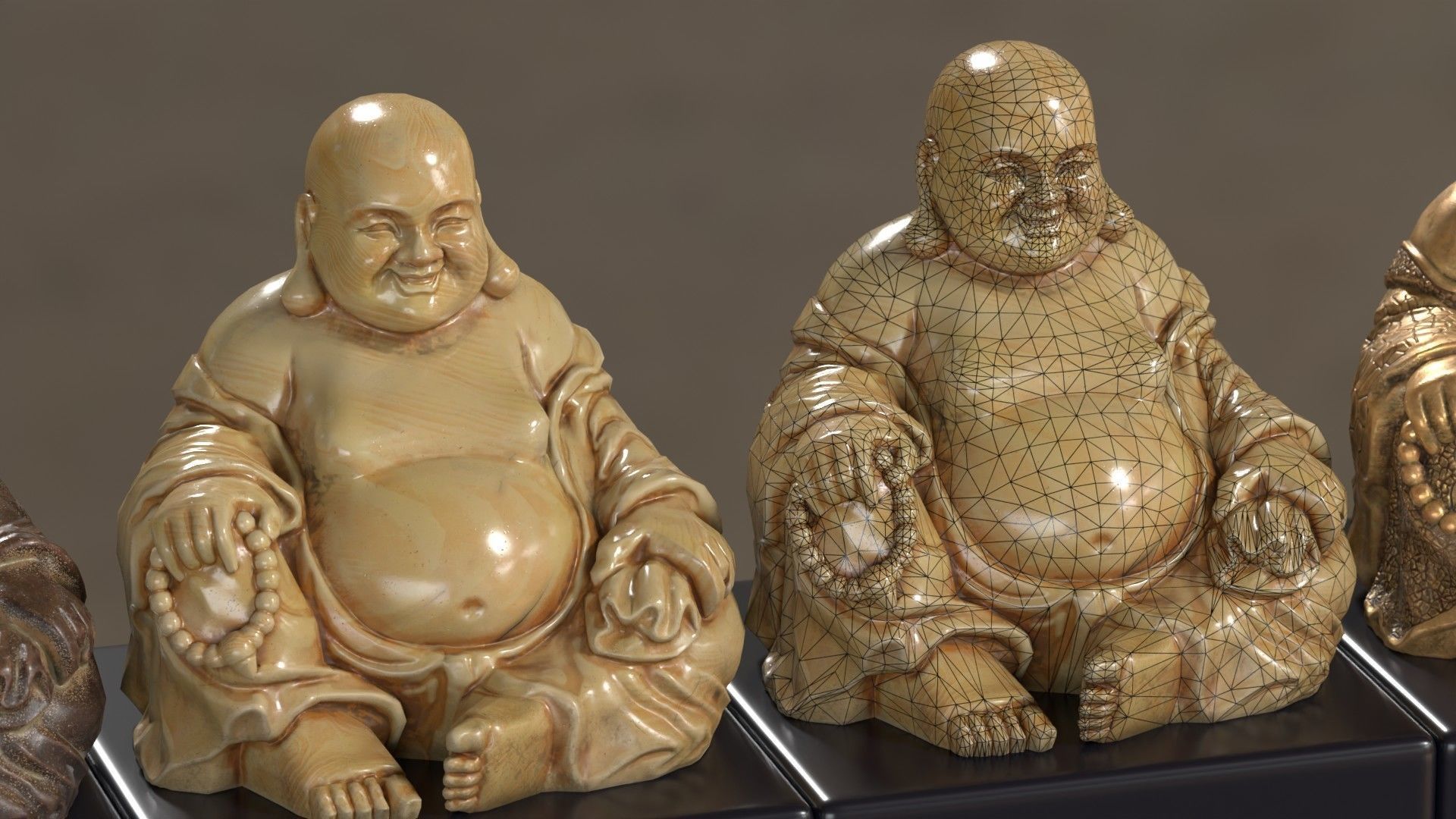 Buddha Budai Statue set of 5 gold stone ivory lavastone clay  Low-poly 3D model_22