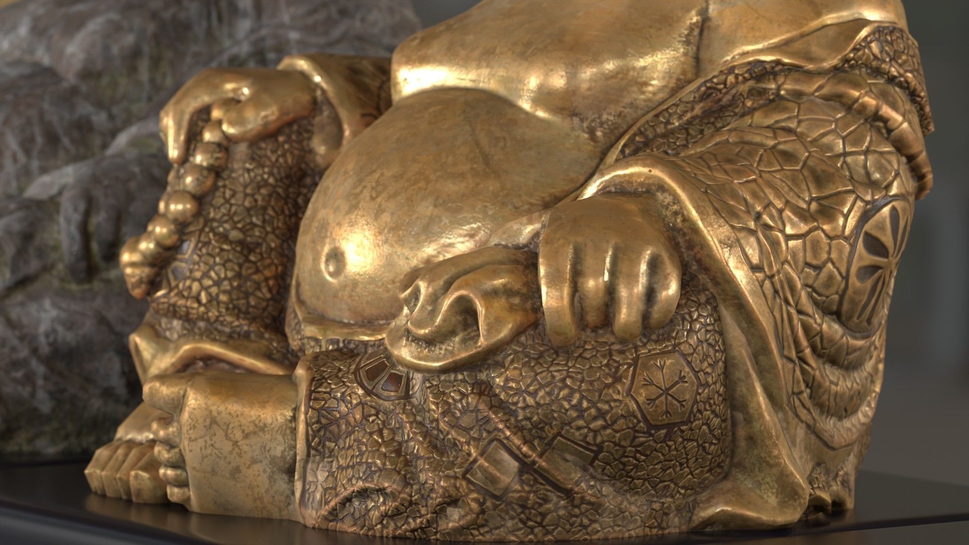 Buddha Budai Statue set of 5 gold stone ivory lavastone clay  Low-poly 3D model_17