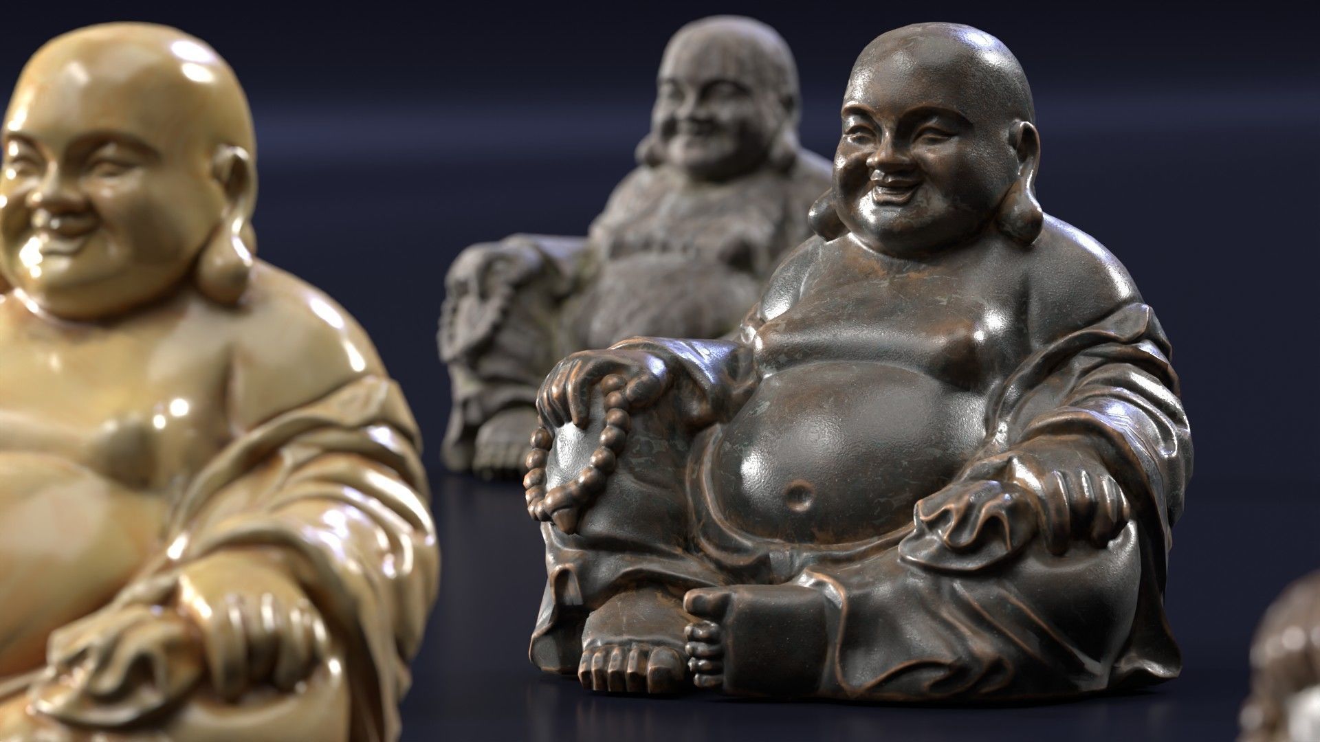 Buddha Budai Statue set of 5 gold stone ivory lavastone clay  Low-poly 3D model_6