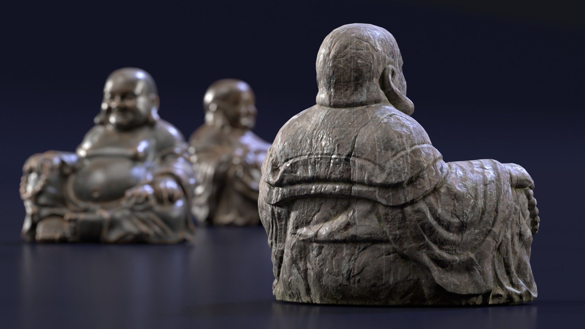 Buddha Budai Statue set of 5 gold stone ivory lavastone clay  Low-poly 3D model_11