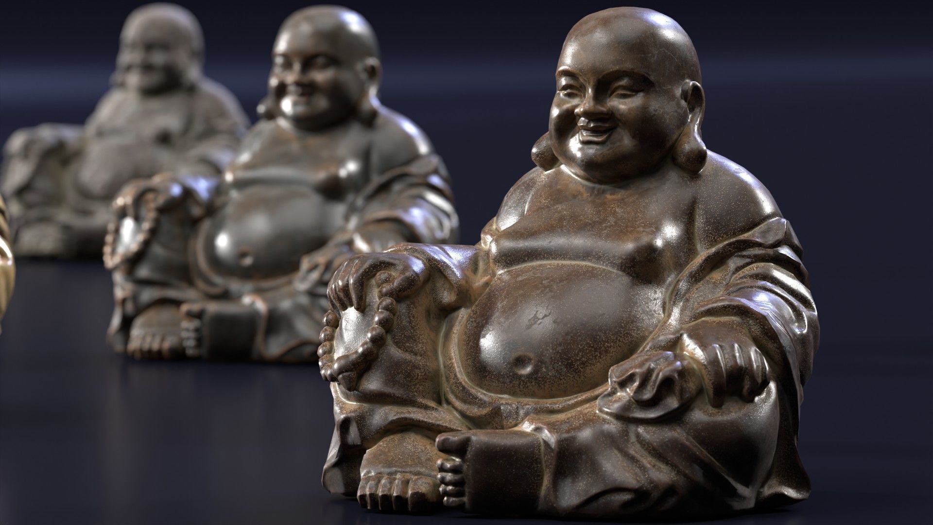 Buddha Budai Statue set of 5 gold stone ivory lavastone clay  Low-poly 3D model_7