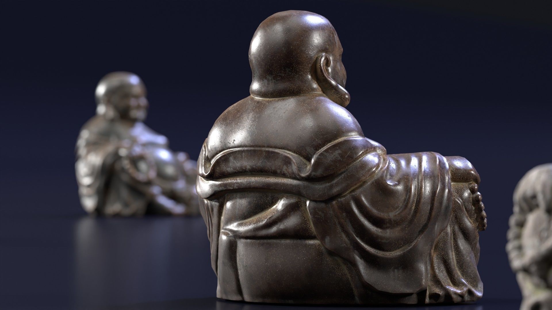 Buddha Budai Statue set of 5 gold stone ivory lavastone clay  Low-poly 3D model_13