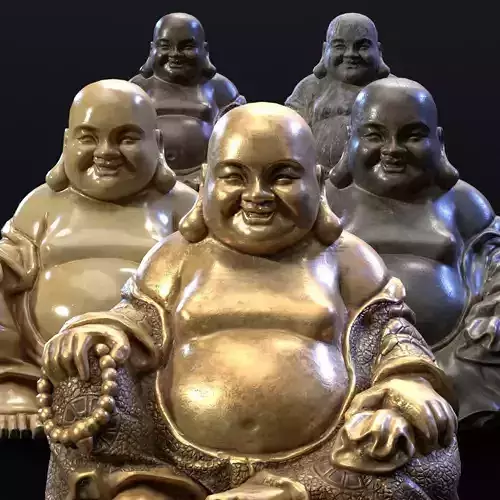 Buddha Budai Statue set of 5 gold stone ivory lavastone clay 