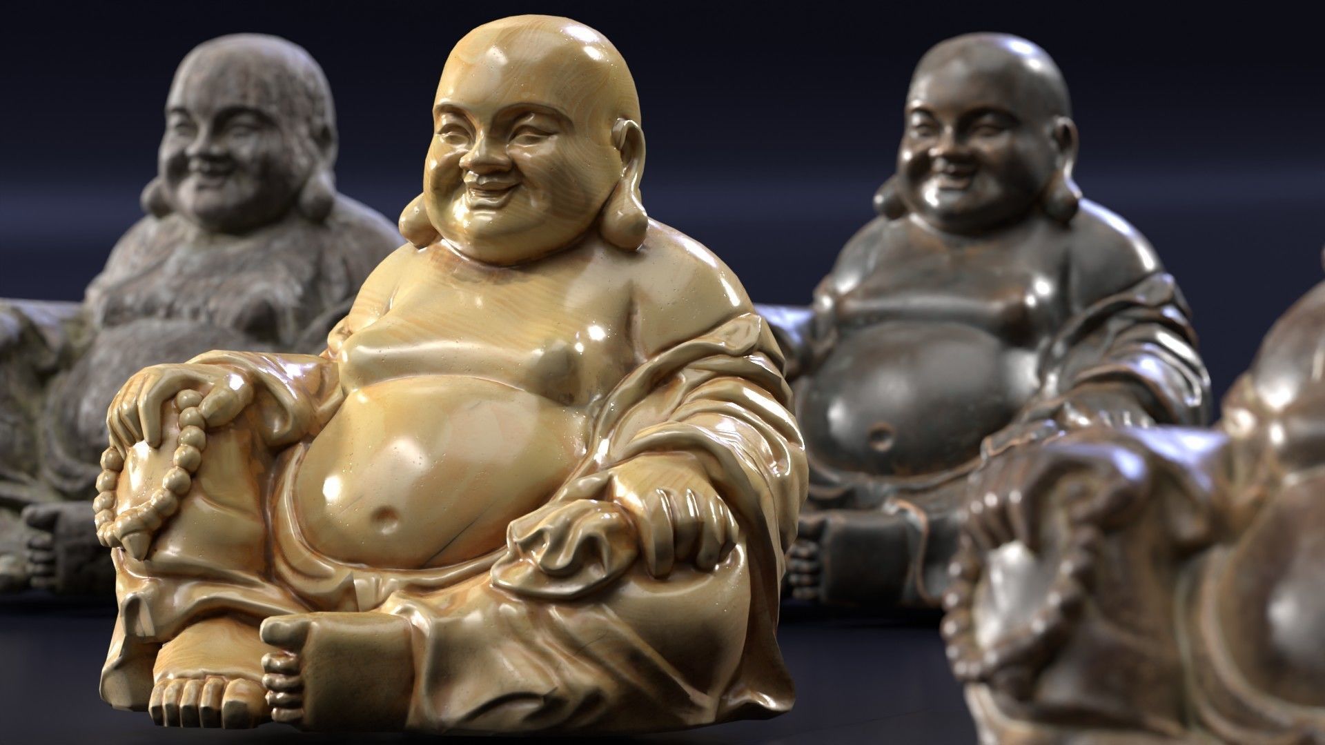 Buddha Budai Statue set of 5 gold stone ivory lavastone clay  Low-poly 3D model_5