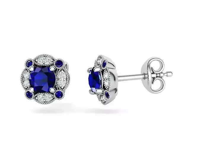 Sapphire Stud Earrings Vintage Women Studs 5mm stone 
