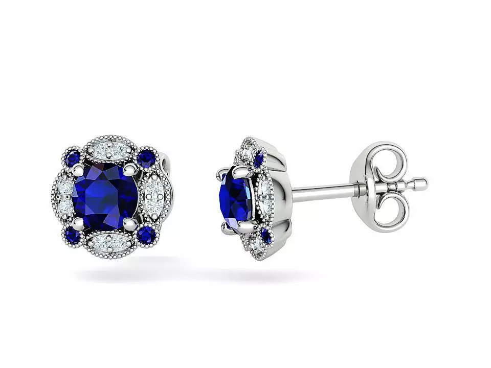 Sapphire Stud Earrings Vintage Women Studs 5mm stone 3D print model