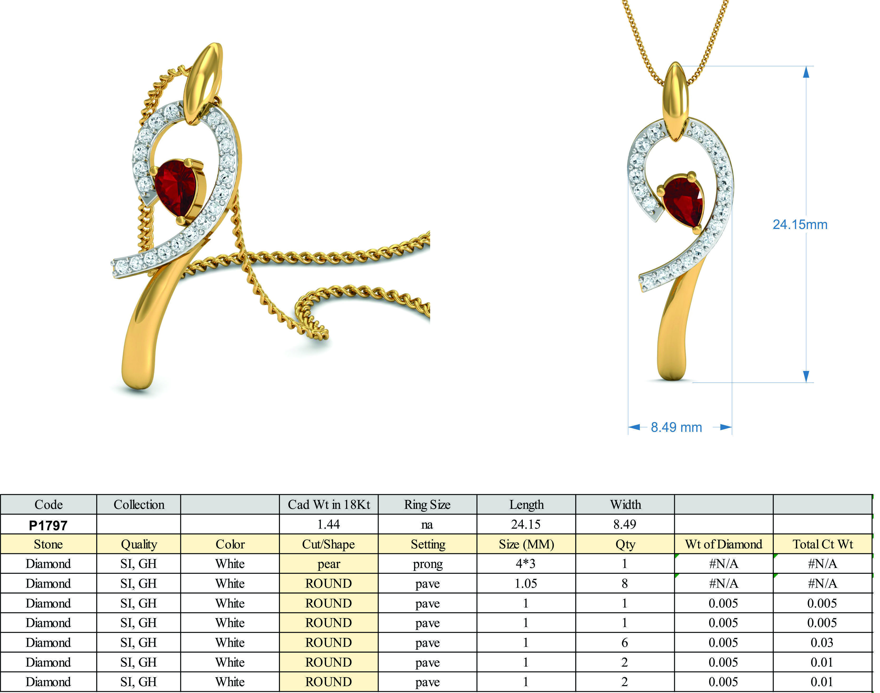 Women Ruby Ring Earrings Pendant set 3dm stl 3mf glb render 3D print model_11
