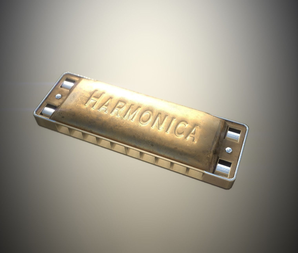 Low Poly Harmonica PBR 4 paints Low-poly 3D model
