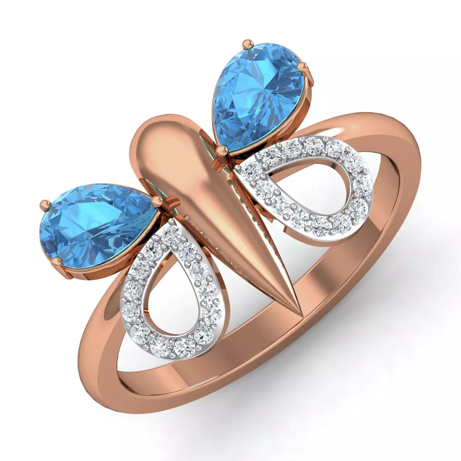 Women Butterfly Ring Earrings Pendant set 3dm stl 3mf glb render 3D print model_0