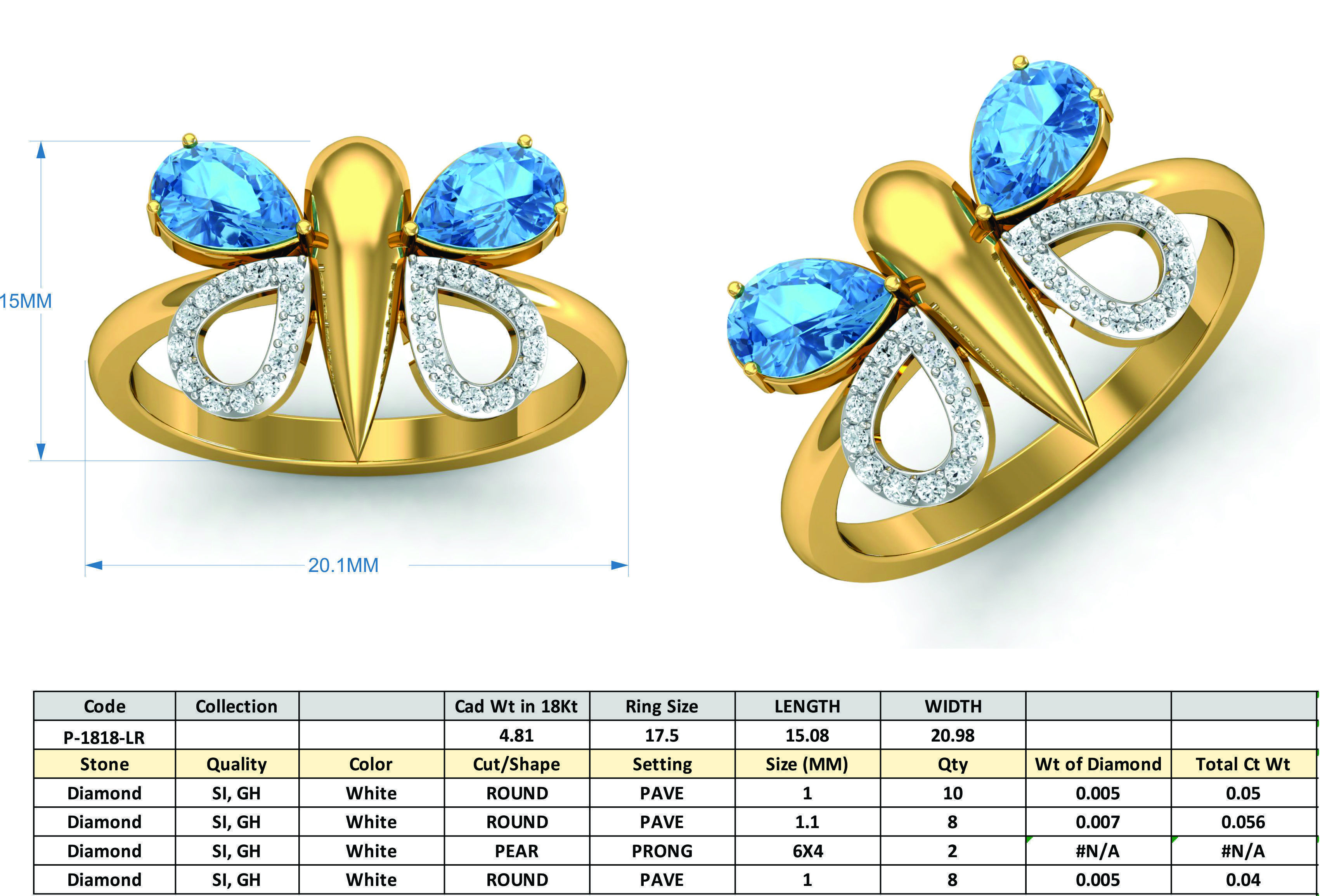Women Butterfly Ring Earrings Pendant set 3dm stl 3mf glb render 3D print model_29