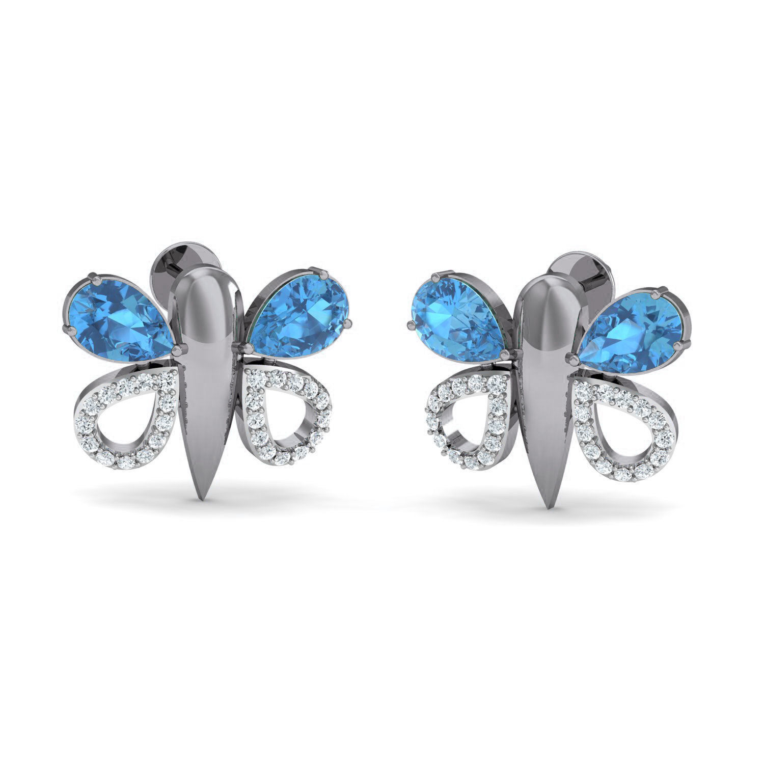 Women Butterfly Ring Earrings Pendant set 3dm stl 3mf glb render 3D print model_13