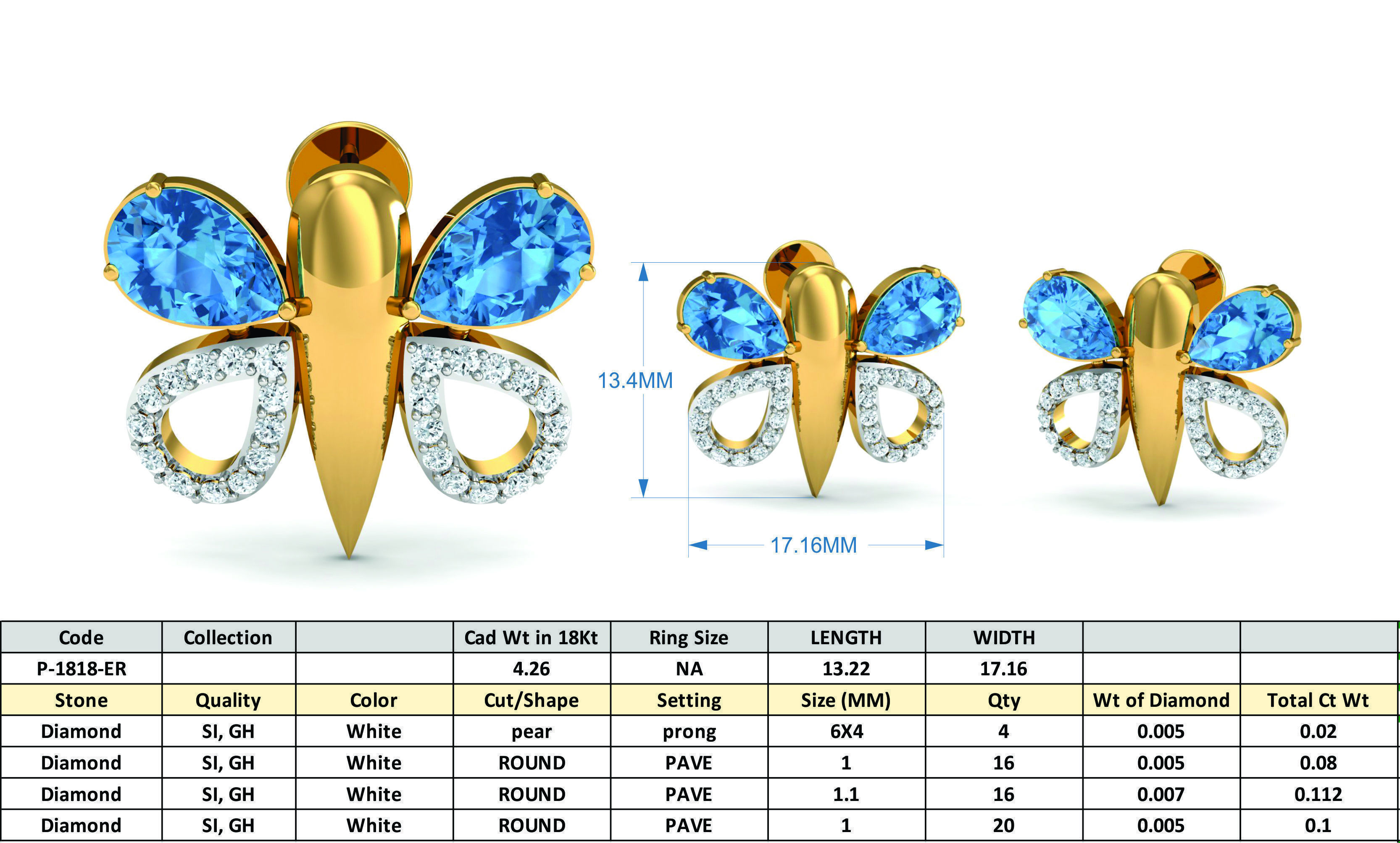 Women Butterfly Ring Earrings Pendant set 3dm stl 3mf glb render 3D print model_20