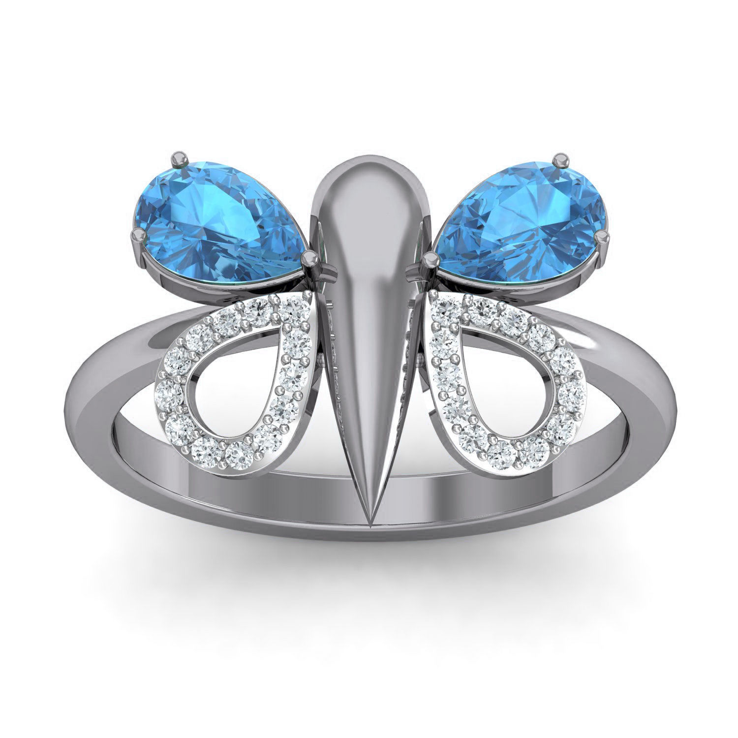 Women Butterfly Ring Earrings Pendant set 3dm stl 3mf glb render 3D print model_25