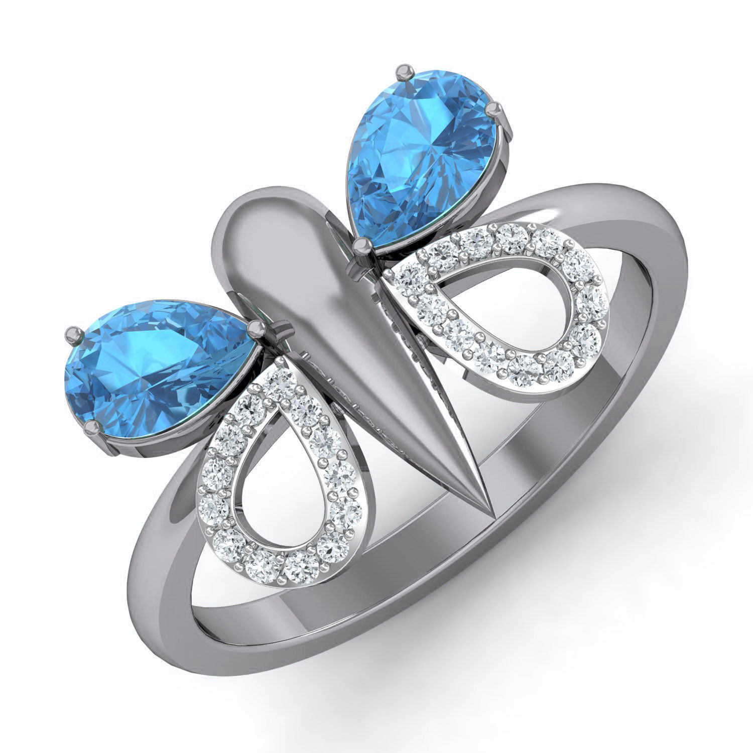 Women Butterfly Ring Earrings Pendant set 3dm stl 3mf glb render 3D print model_22