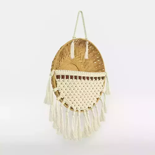  Bohemian Fringed Knotted Basket Wall Hanging 3D model