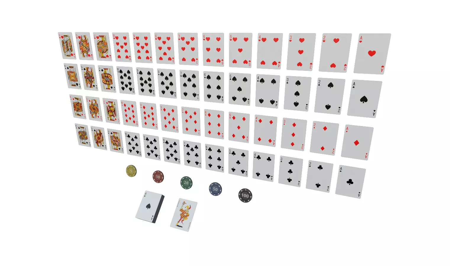 Poker Cards and Chips pack Low-poly 3D model