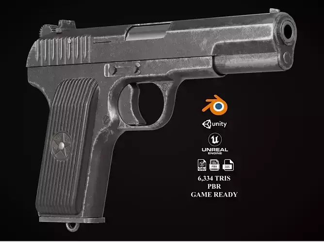 TT 33 Tokarev pistol Low-poly 3D model