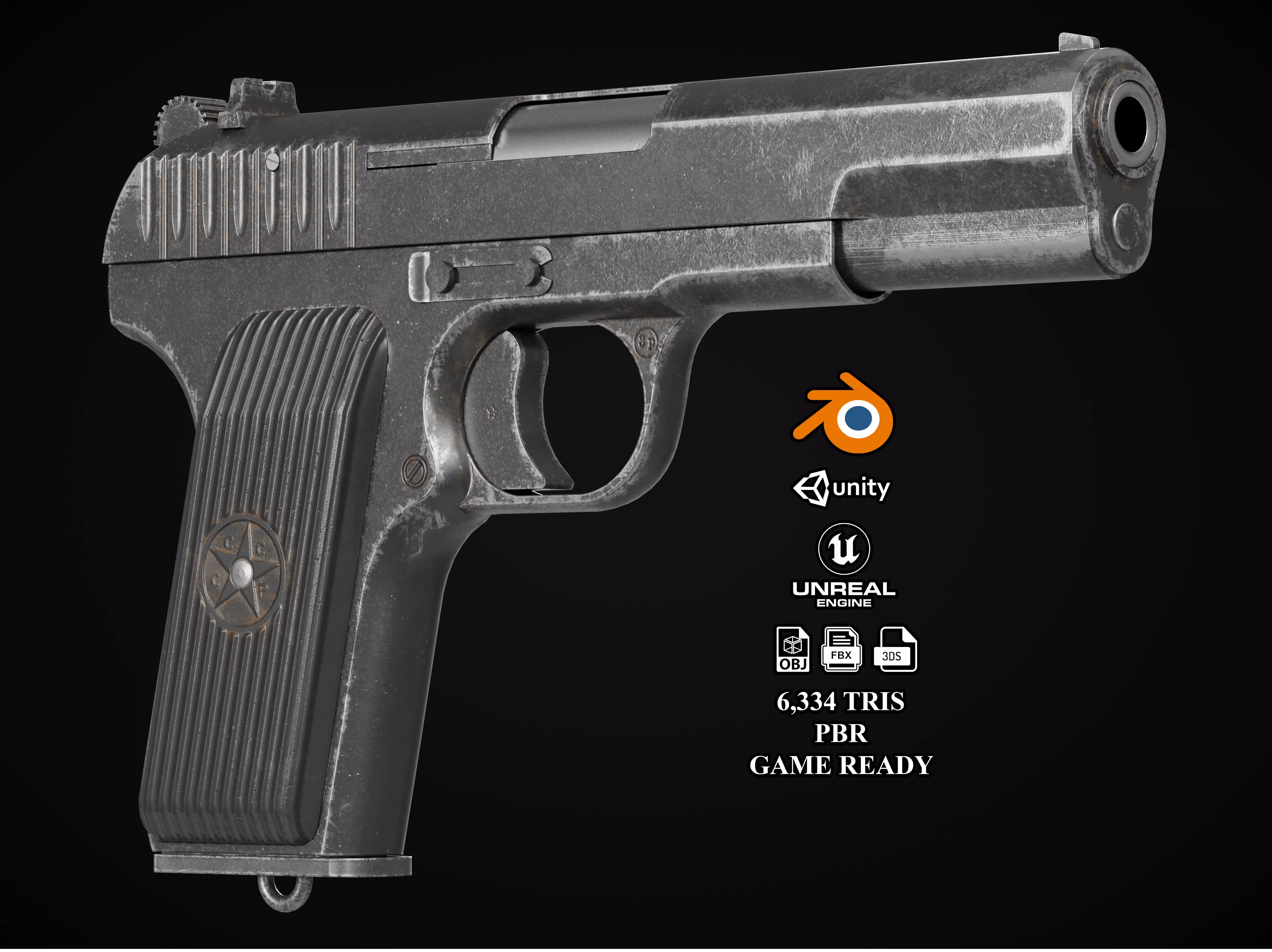 TT 33 Tokarev pistol Low-poly 3D model_0