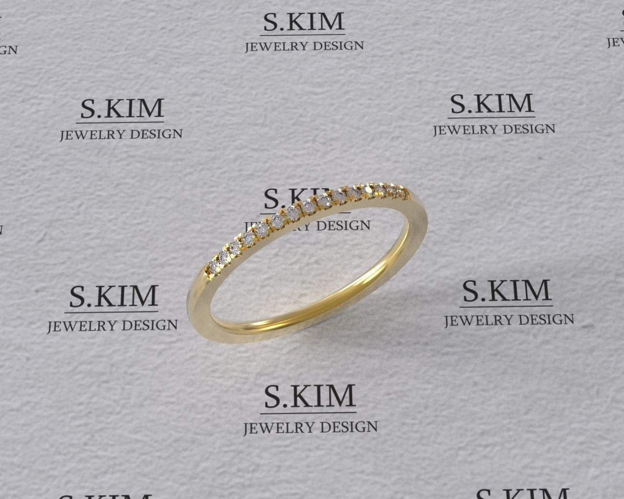 Wedding ring row 1mm diamonds stl 3dm many sizes 3D print model_1