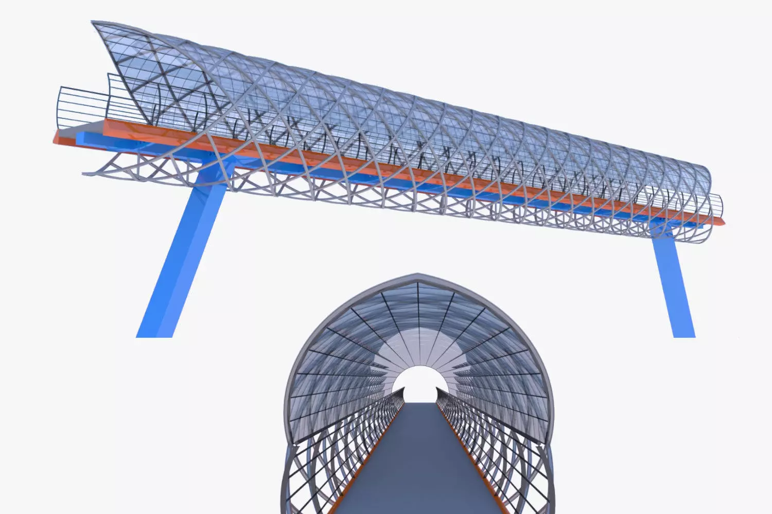 Covered pedestrian bridge 3D model