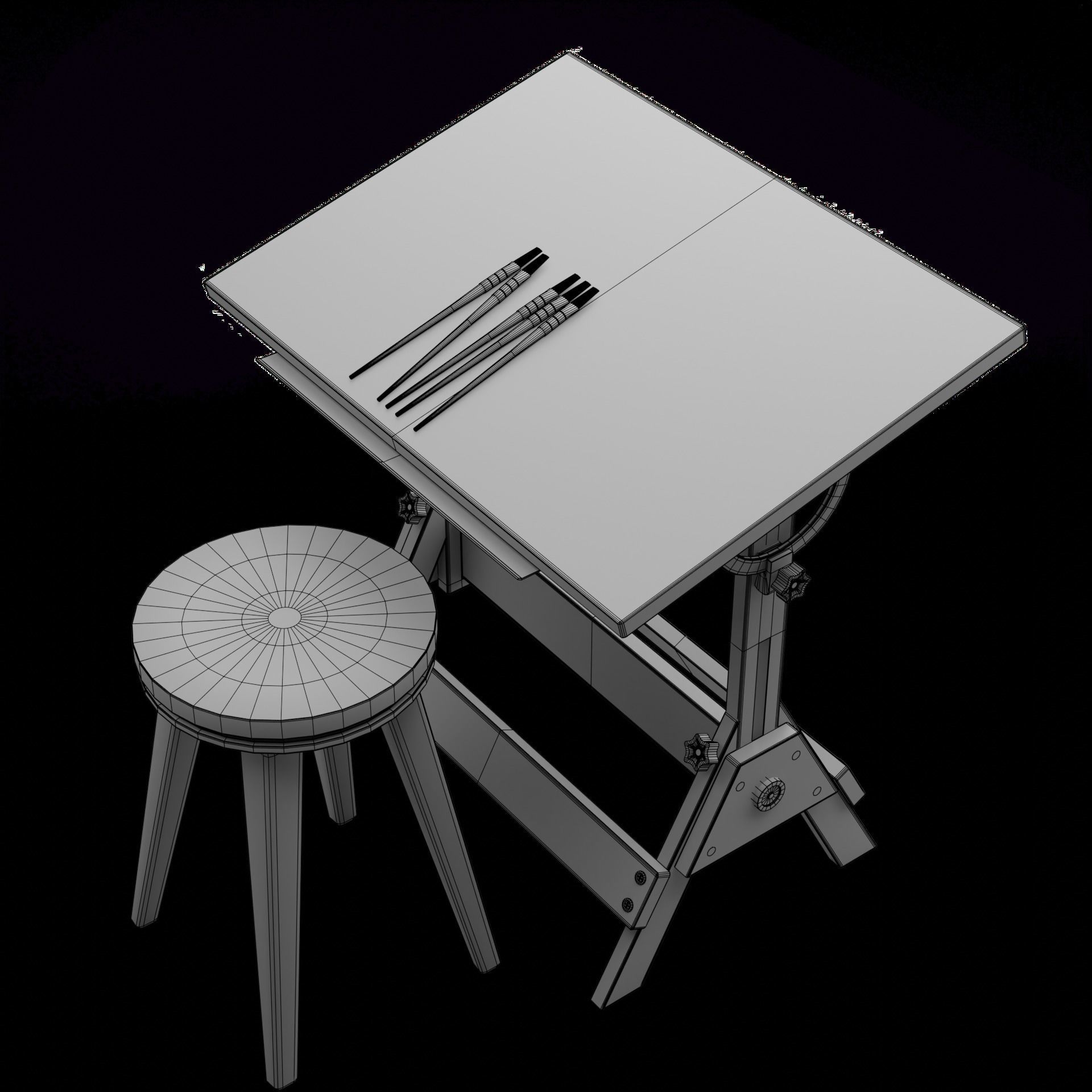 Drafting Table Low poly 3D model Low-poly 3D model_29