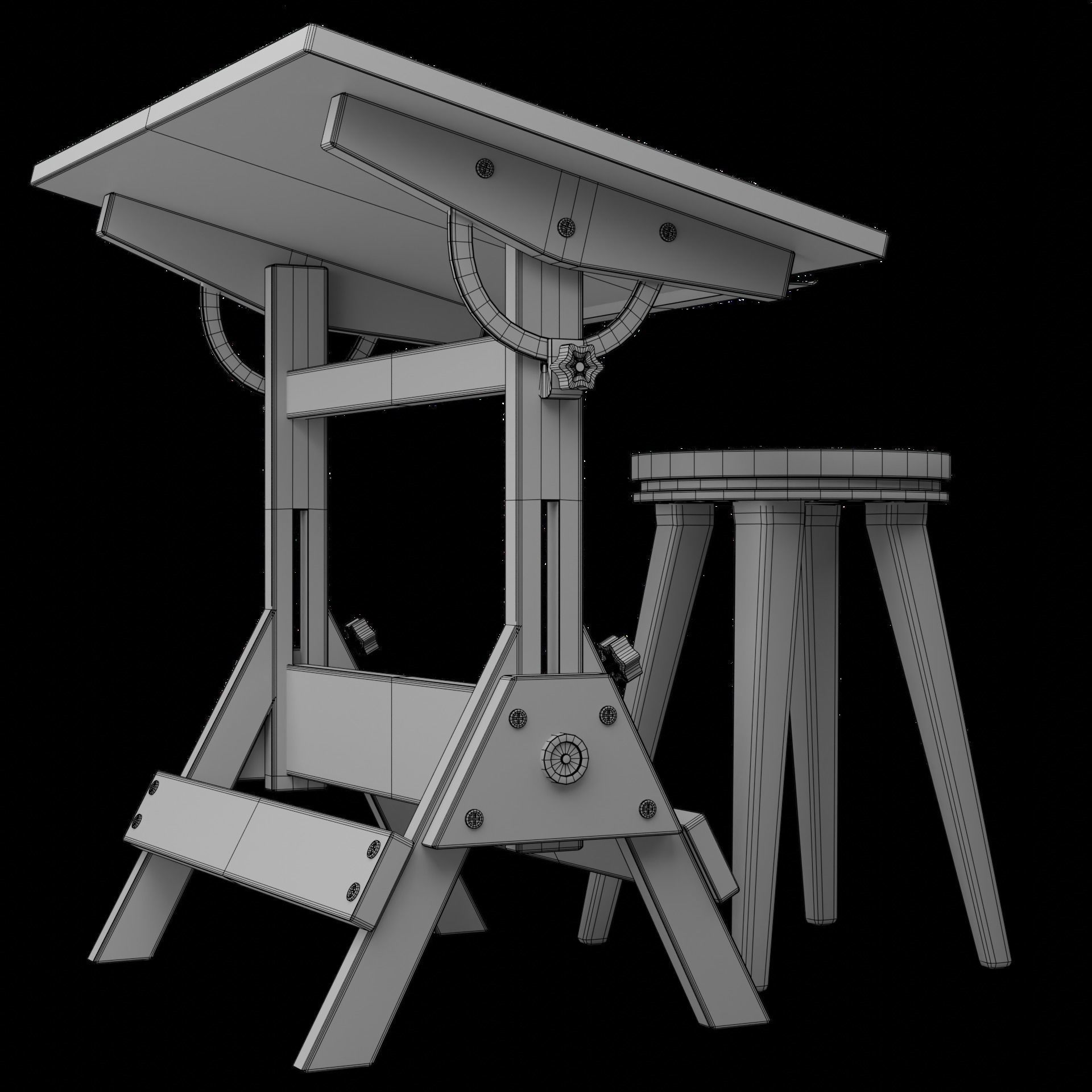 Drafting Table Low poly 3D model Low-poly 3D model_17