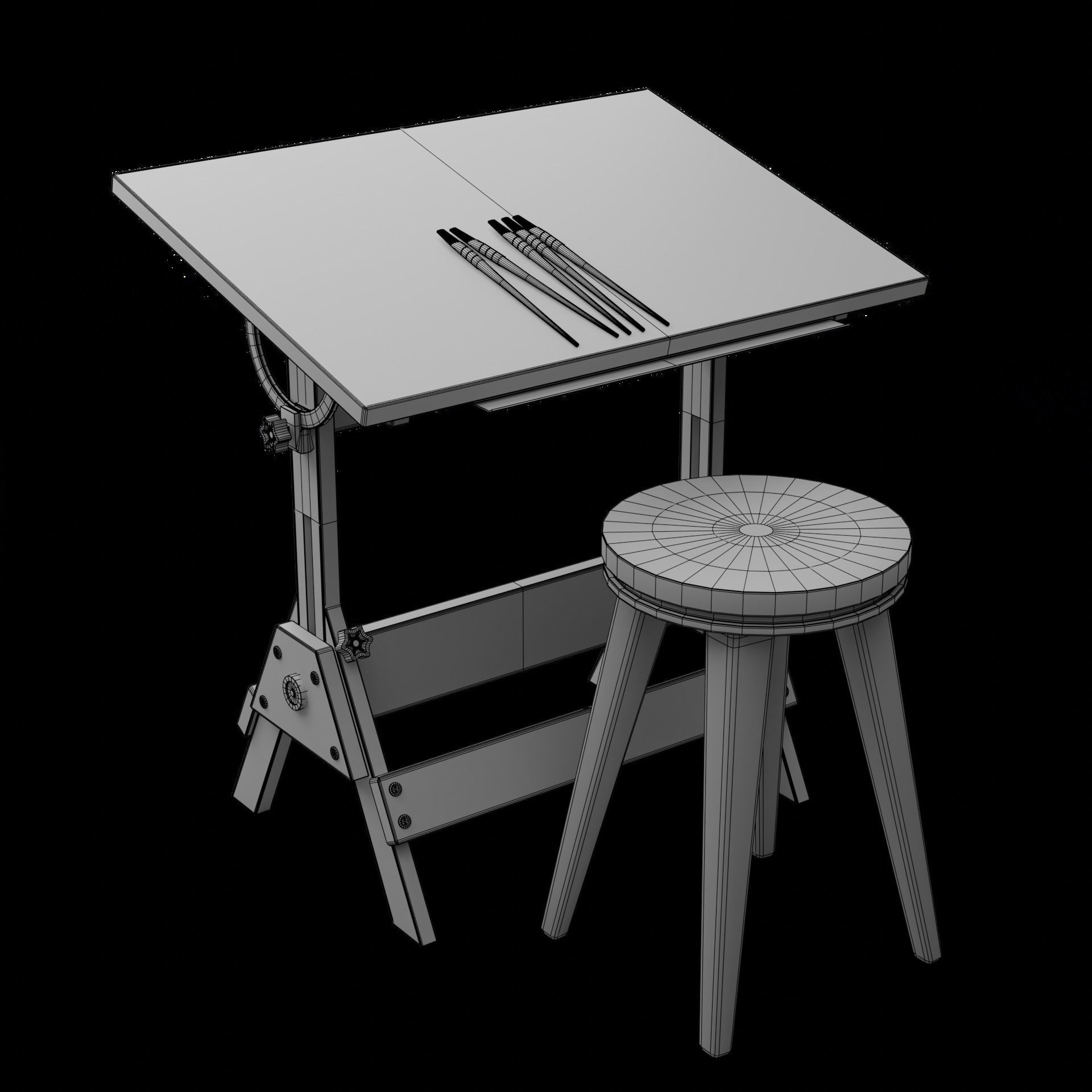 Drafting Table Low poly 3D model Low-poly 3D model_8