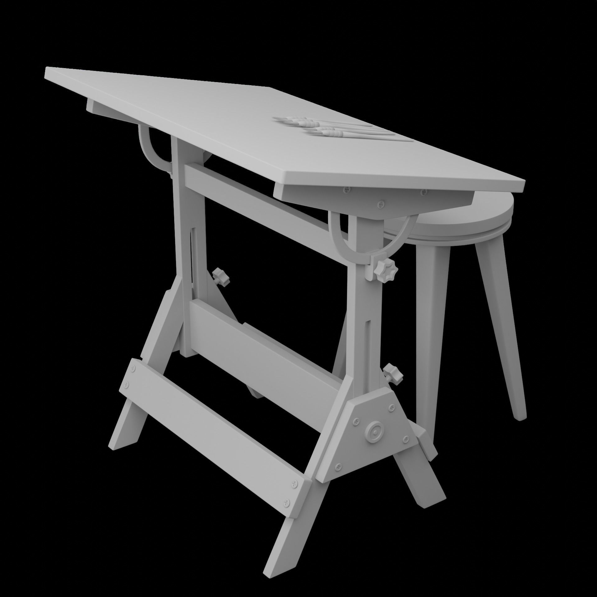Drafting Table Low poly 3D model Low-poly 3D model_4