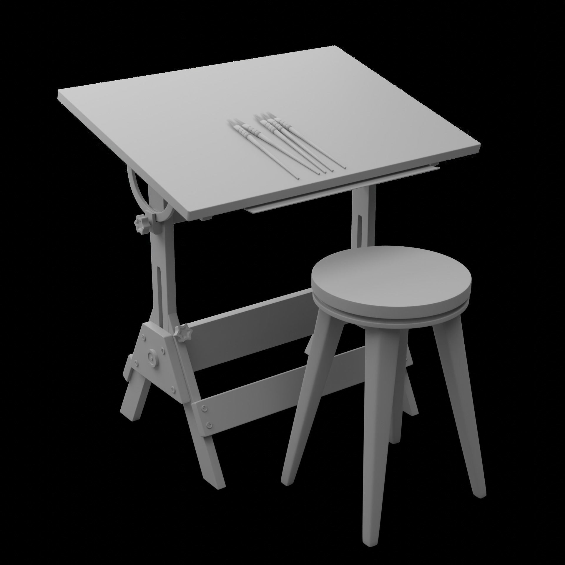 Drafting Table Low poly 3D model Low-poly 3D model_7
