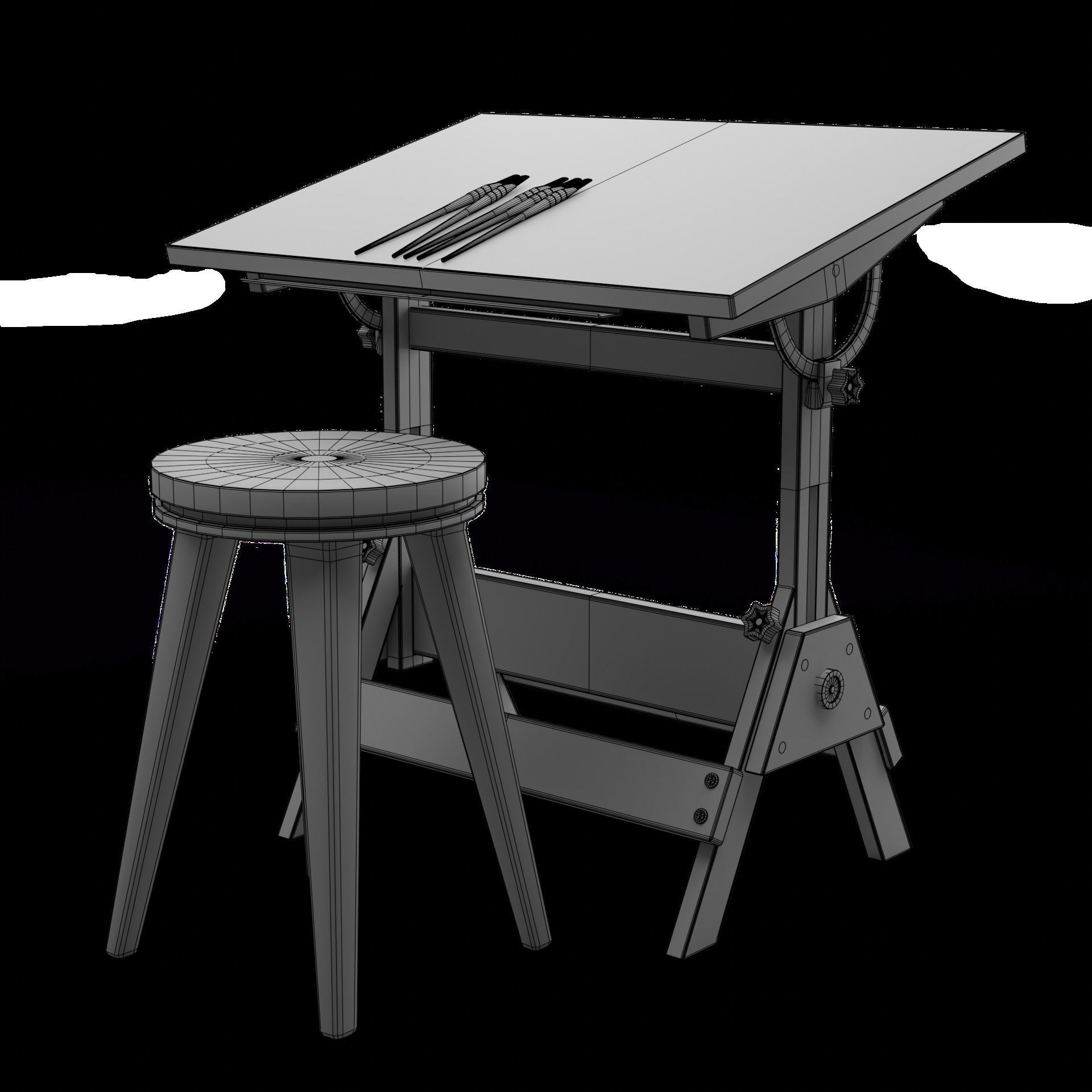 Drafting Table Low poly 3D model Low-poly 3D model_26